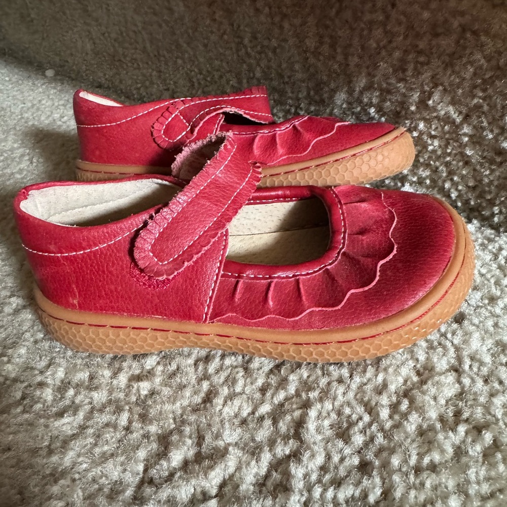 Livie & Luca Red Mary Jane Shoes with Scalloped Trim